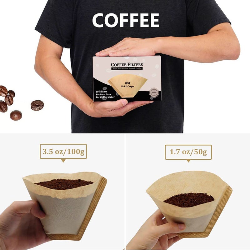 Irekamons #4 Cone Coffee Filter 8-12 cup, Unbleached Natural Paper, No Blowout, Disposable for Pour Over and Drip Coffee Maker, 100 Count - Image 4